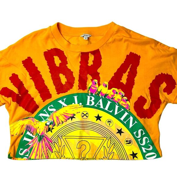 Guess X J. Balvin VIBRAS Graphic Cropped T-Shirt Bright Orange Yellow Rare XS - Picture 3 of 6